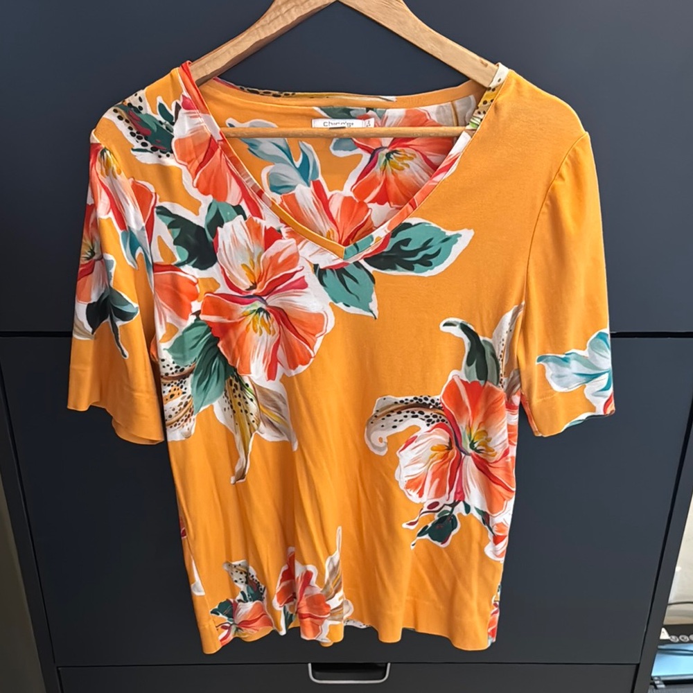 Chico's Women's Floral Orange Top